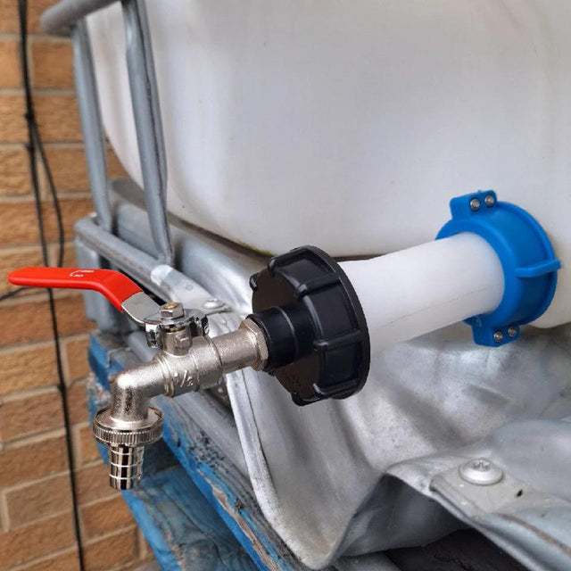 IBC S60x6 M-F Extender Swivel with S60x6 Cap and ½” Barb Lever Tap - Armstrong Cheshire