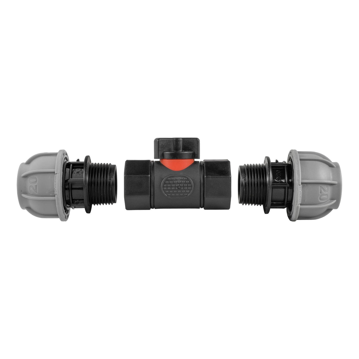 In-Line BSPF Valve with 2 x 20mm MDPE Straight Connectors - Armstrong Cheshire