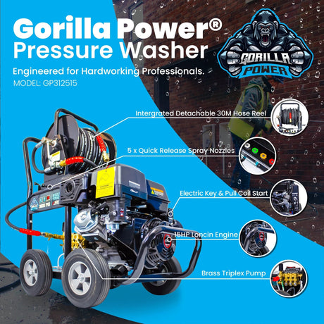 Kiam GORILLA POWER® 3100PSI 25LPM 15HP Petrol Pressure Washer Loncin Engine - Armstrong Cheshire