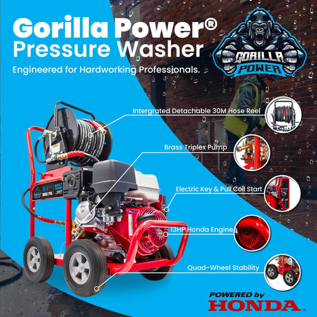 Kiam GORILLA POWER® 3600PSI 15LPM 13HP Petrol Pressure Washer Honda GX390 Engine - Armstrong Cheshire