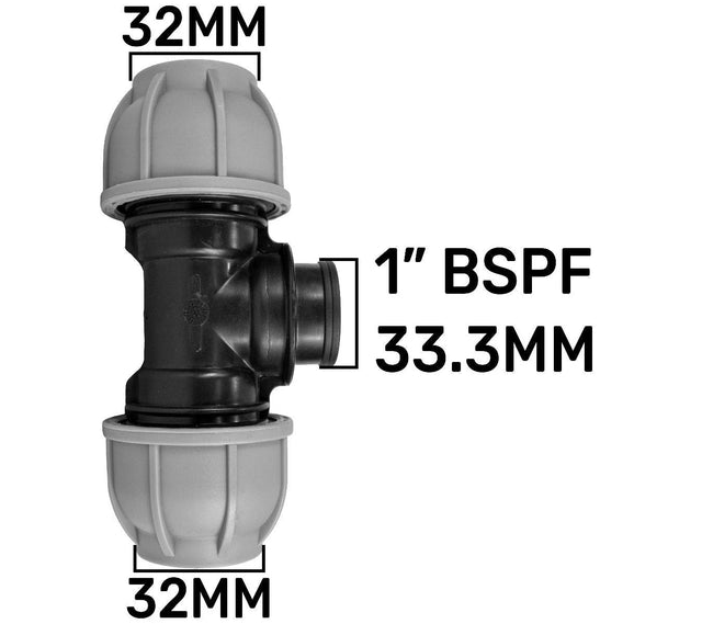 MDPE Tee 32mm - 1" BSPF - 32mm - Armstrong Cheshire