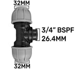 MDPE Tee 32mm and Nylon Garden Tap with Barb Outlet - Armstrong Cheshire