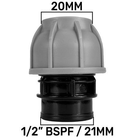 MDPE Straight Joiner 20mm - 1/2" BSPF