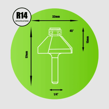 One Quarter Inch Shank Chamfer Bearing Router Cutter 32mm Tungsten Carbide Tip 45 Degree Chamfer - Armstrong Cheshire