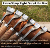 Professional Woodworking Tool Hand-Forged Spoon Carving Gouge Set – 52100 Steel, Ash Handles by CraftoriaShop