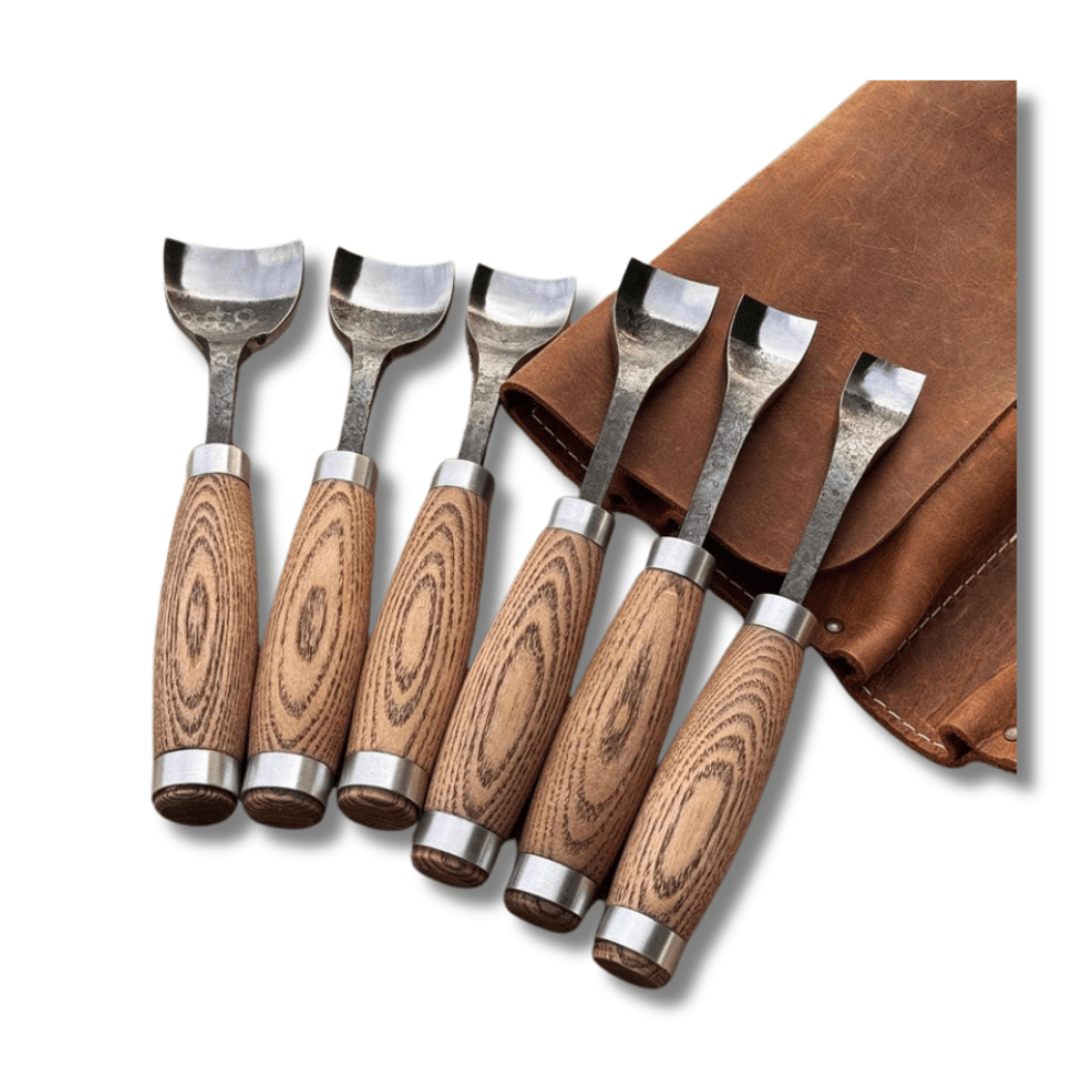 Professional Woodworking Tool Hand-Forged Spoon Carving Gouge Set – 52100 Steel, Ash Handles