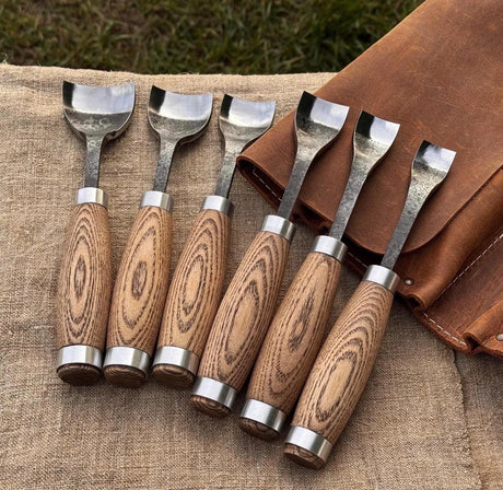 Professional Woodworking Tool Hand-Forged Spoon Carving Gouge Set – 52100 Steel, Ash Handles by CraftoriaShop