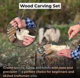 Professional Woodworking Tool Hand-Forged Spoon Carving Gouge Set – 52100 Steel, Ash Handles by CraftoriaShop