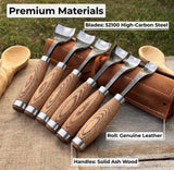 Professional Woodworking Tool Hand-Forged Spoon Carving Gouge Set – 52100 Steel, Ash Handles by CraftoriaShop