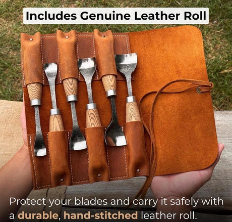 Professional Woodworking Tool Hand-Forged Spoon Carving Gouge Set – 52100 Steel, Ash Handles by CraftoriaShop