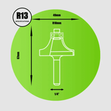 Quarter Inch Shank Tungsten Carbide Rounding Over Router Bit R13 18mm Radius 49mm Diameter 67mm Length - Armstrong Cheshire