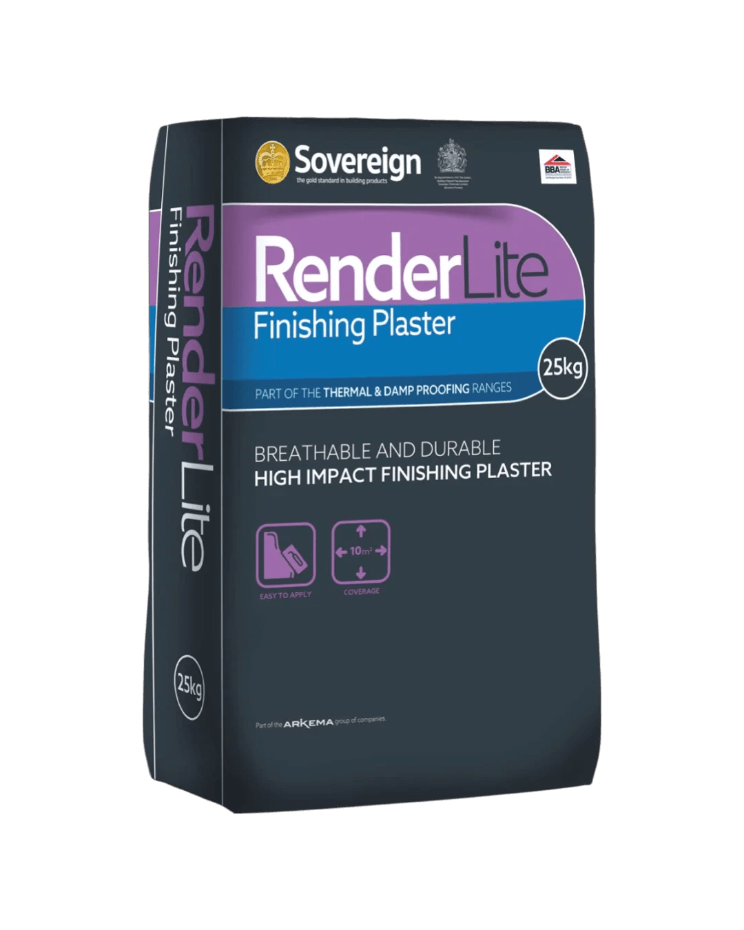 Sovereign Renderlite Finish Plaster Breathable Finish Plaster for Damp Proofed Walls - 25kg - Armstrong Cheshire