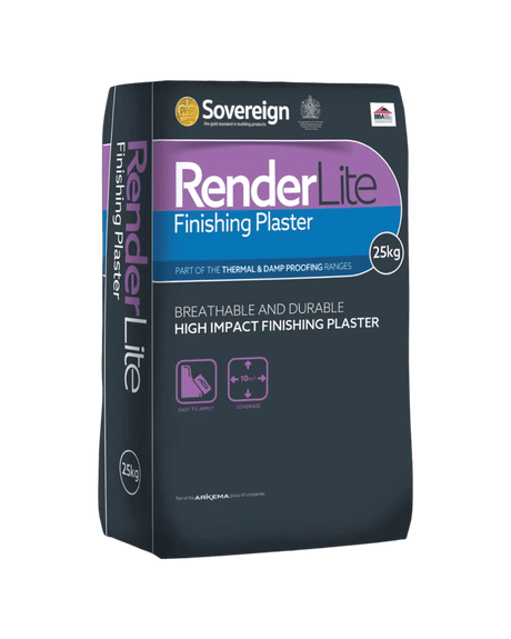 Sovereign Renderlite Finish Plaster Breathable Finish Plaster for Damp Proofed Walls - 25kg - Armstrong Cheshire