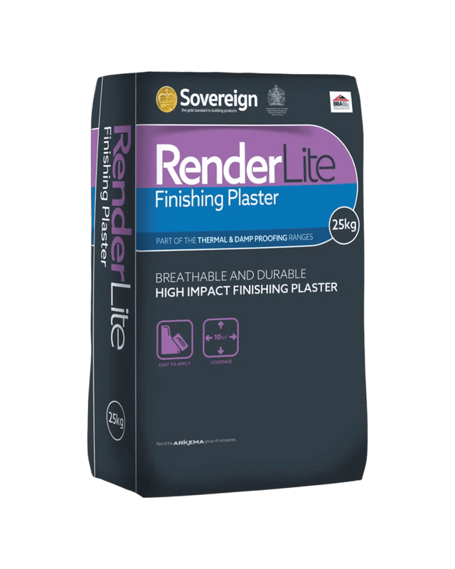 Sovereign Renderlite Finish Plaster Breathable Finish Plaster for Damp Proofed Walls - 25kg - Armstrong Cheshire