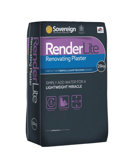 Sovereign Renderlite Renovating Plaster - Renovating Plaster for Damp Proofing Applications - 25kg - Armstrong Cheshire