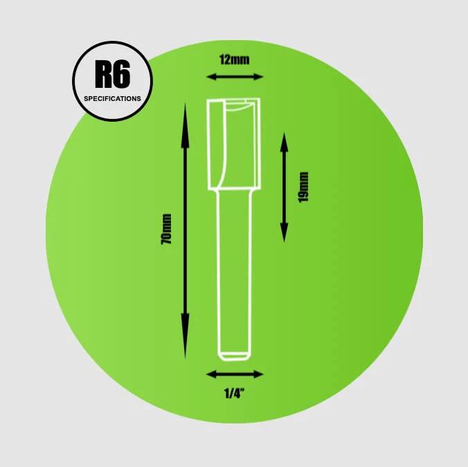 Straight Router Cutter 1/4" X 12MM X 19MM (70MM Long) - R6 - Armstrong Cheshire