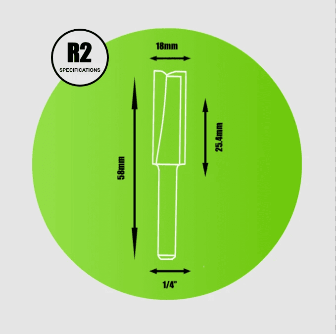Straight Router Cutter 1/4" x 18mm x 25.4mm - R2 - Armstrong Cheshire