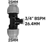 Tap Splitter with Valves and 25mm MDPE Tee/Straight Fittings Kit - Armstrong Cheshire