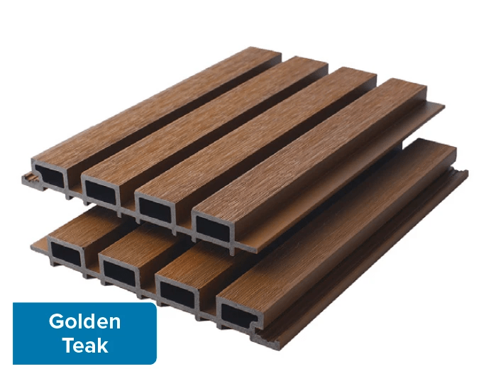 Triton Golden Teak - Slatted Composite Cladding Panels - Board Width 219mm (200mm wide coverage) x 26mm by Triton