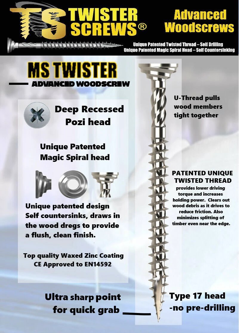 Twister Screws Advanced Multipurpose woodscrew - Armstrong Cheshire
