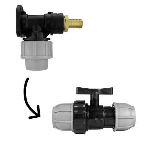 Wall Flange Kit 20mm MDPE + 1/2" Barb Outlet + In Line Valve - Armstrong Cheshire