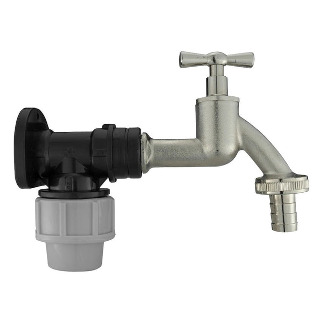 Wall Flange Kit 20mm MDPE + Bib Nickle Tap 1/2" Barb - Armstrong Cheshire