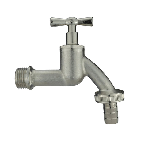 Wall Flange Kit 20mm MDPE + Bib Nickle Tap 1/2" Barb - Armstrong Cheshire