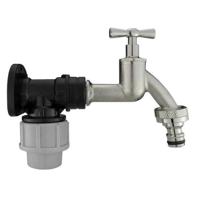 Wall Flange Kit 20mm MDPE + Bib Nickle Tap & Snap On - Armstrong Cheshire