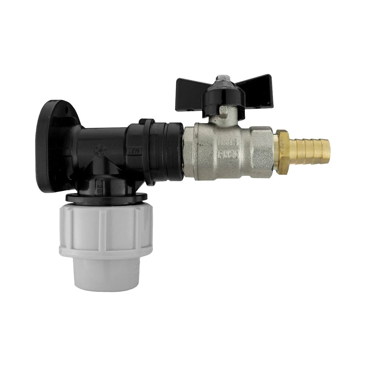 Wall Flange Kit 20mm MDPE - Bib Valve + Brass 13mm Barb - Armstrong Cheshire