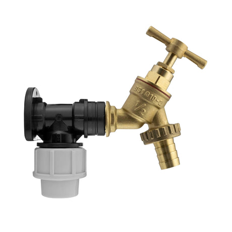 Wall Flange Kit 20mm MDPE - Brass Garden Tap 1/2" Barb - Armstrong Cheshire