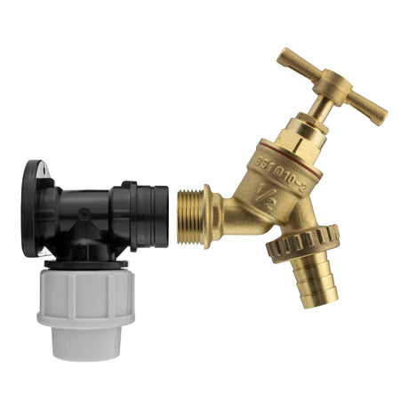 Wall Flange Kit 20mm MDPE - Brass Garden Tap 1/2" Barb - Armstrong Cheshire