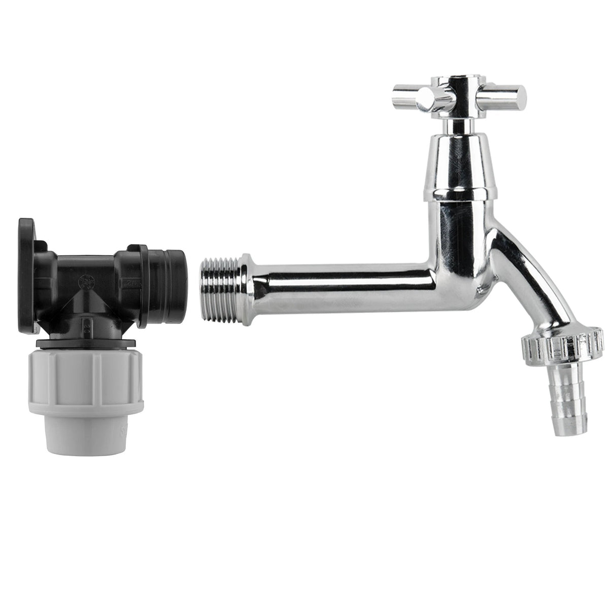 Wall Flange Kit 20mm MDPE - Extended Brass Chrome Tap 1/2" Barb - Armstrong Cheshire