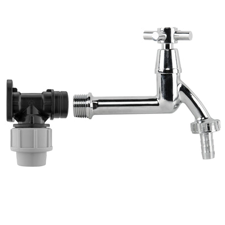 Wall Flange Kit 20mm MDPE - Extended Brass Chrome Tap 1/2" Barb - Armstrong Cheshire