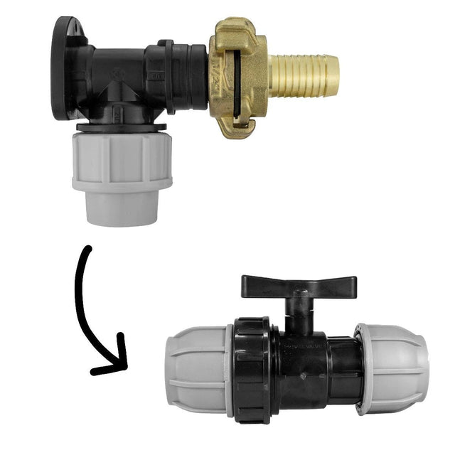 Wall Flange Kit 20mm MDPE - Geka & In Line Valve + 3/4" Barb - Armstrong Cheshire