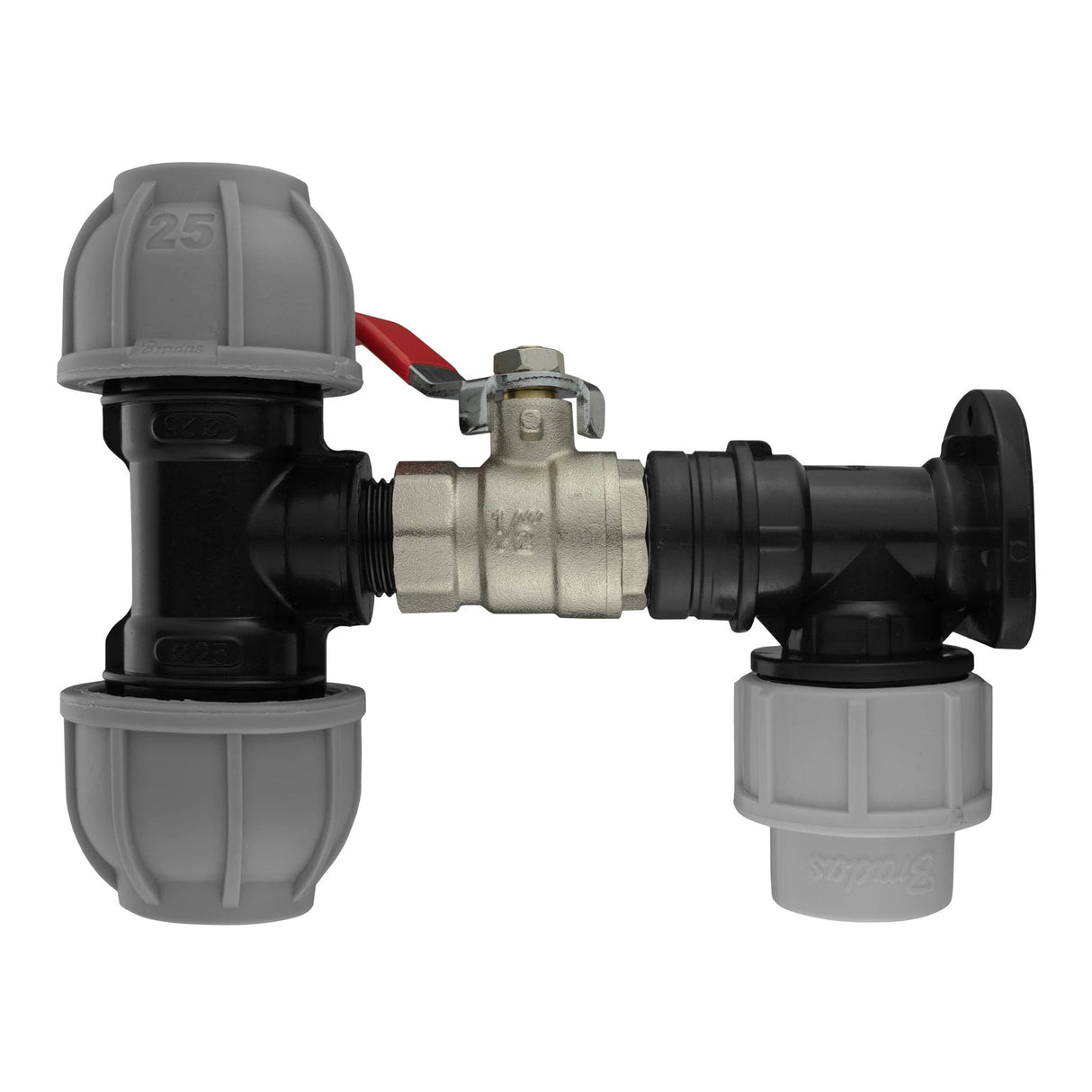 Wall Flange Kit 20mm MDPE - Lever Valve & 25mm MDPE Tee Outlet - Armstrong Cheshire