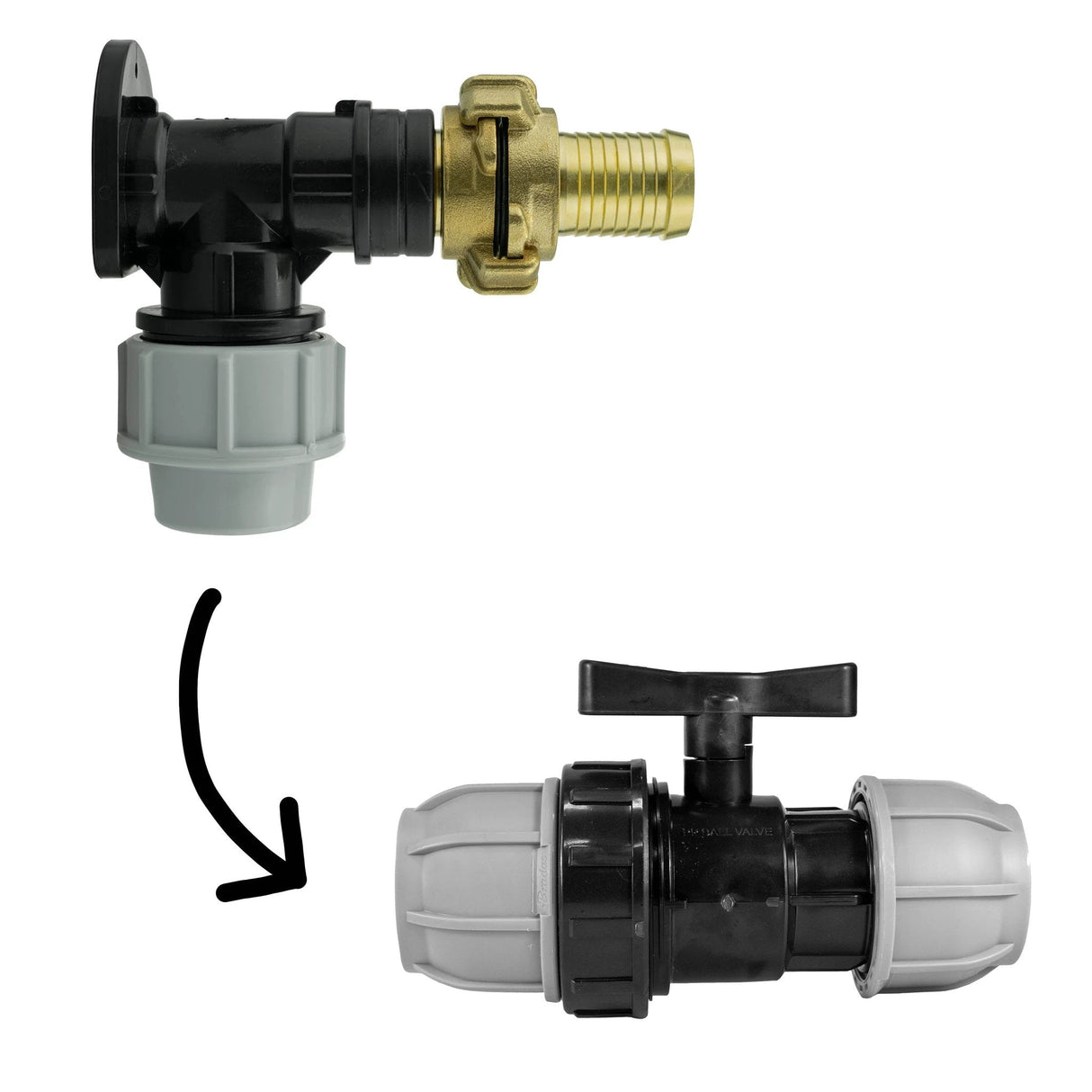 Wall Flange Kit 20mm MDPE + MDPE Valve + Geka ½” + 25mm Geka Hosetail - Armstrong Cheshire