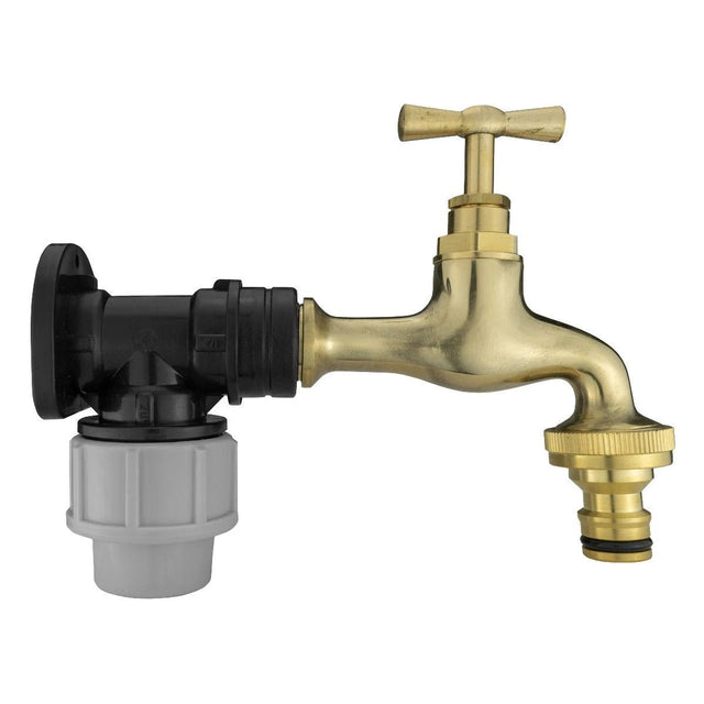 Wall Flange Kit 20mm MDPE - Polished Brass Bib Tap with Snap On - Armstrong Cheshire