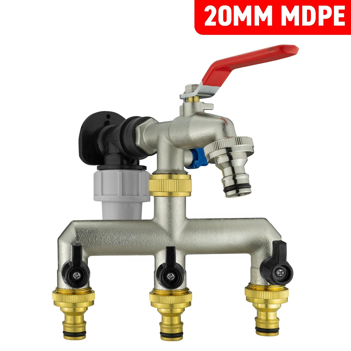 Wall Flange Kit 20mm MDPE + Quick Connect Triple Metal Splitter Tap - Armstrong Cheshire