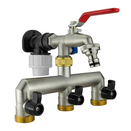 Wall Flange Kit 20mm MDPE + Triple Outlet Metal Splitter Tap - Armstrong Cheshire