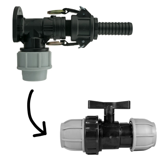 Wall Flange Kit 25mm MDPE + 25mm MDPE Valve + 3/4" Camlock Type B+E - Armstrong Cheshire