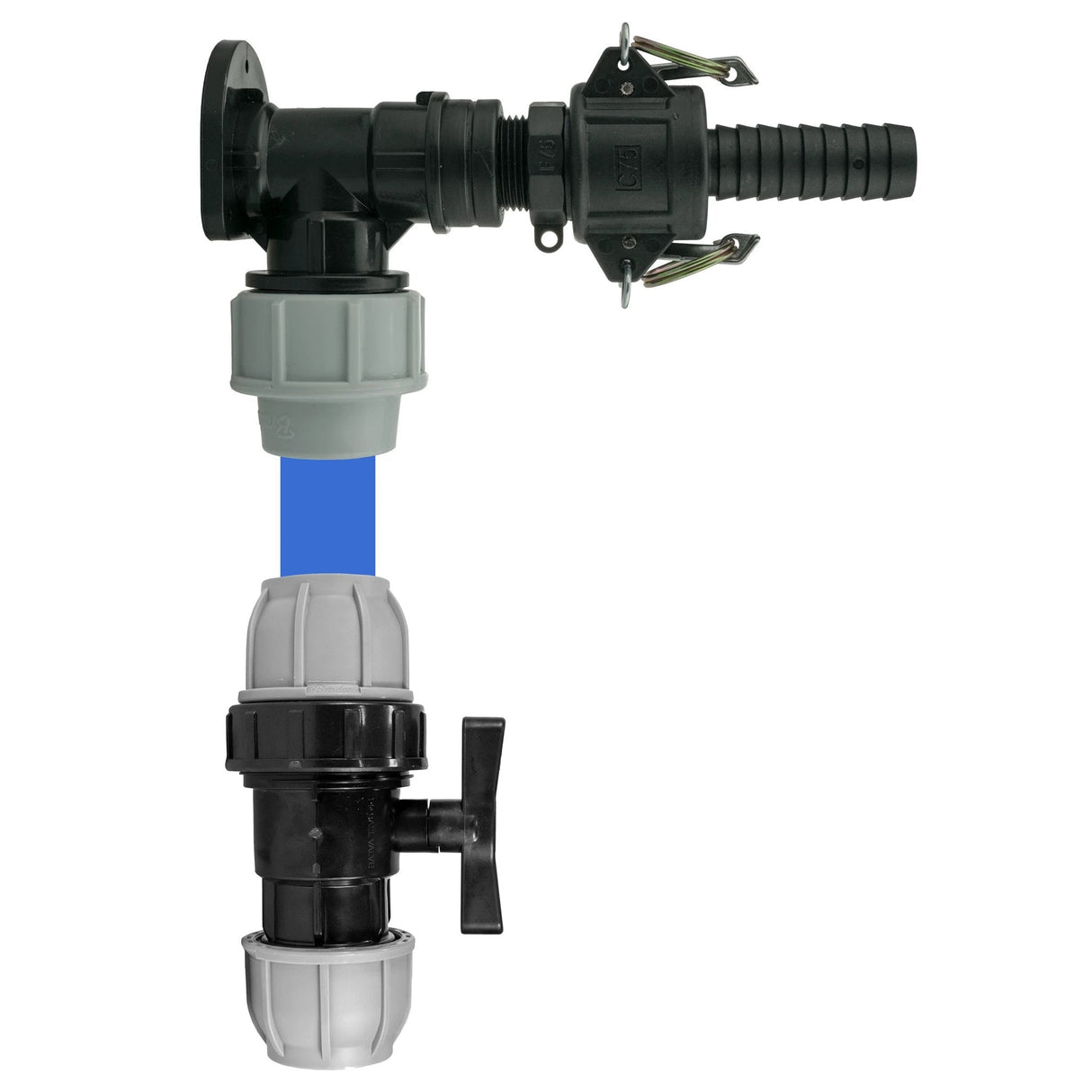 Wall Flange Kit 25mm MDPE + 25mm MDPE Valve + 3/4" Camlock Type F+C - Armstrong Cheshire