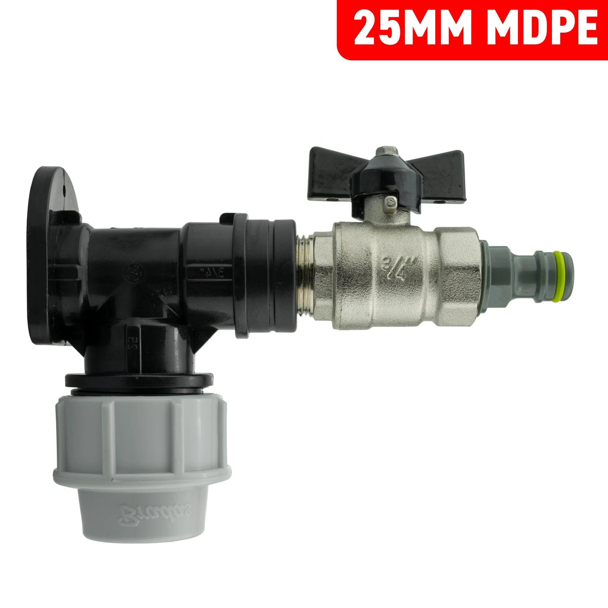 Wall Flange Kit 25mm MDPE + Bib Valve + Click Lock Male Lime - Armstrong Cheshire