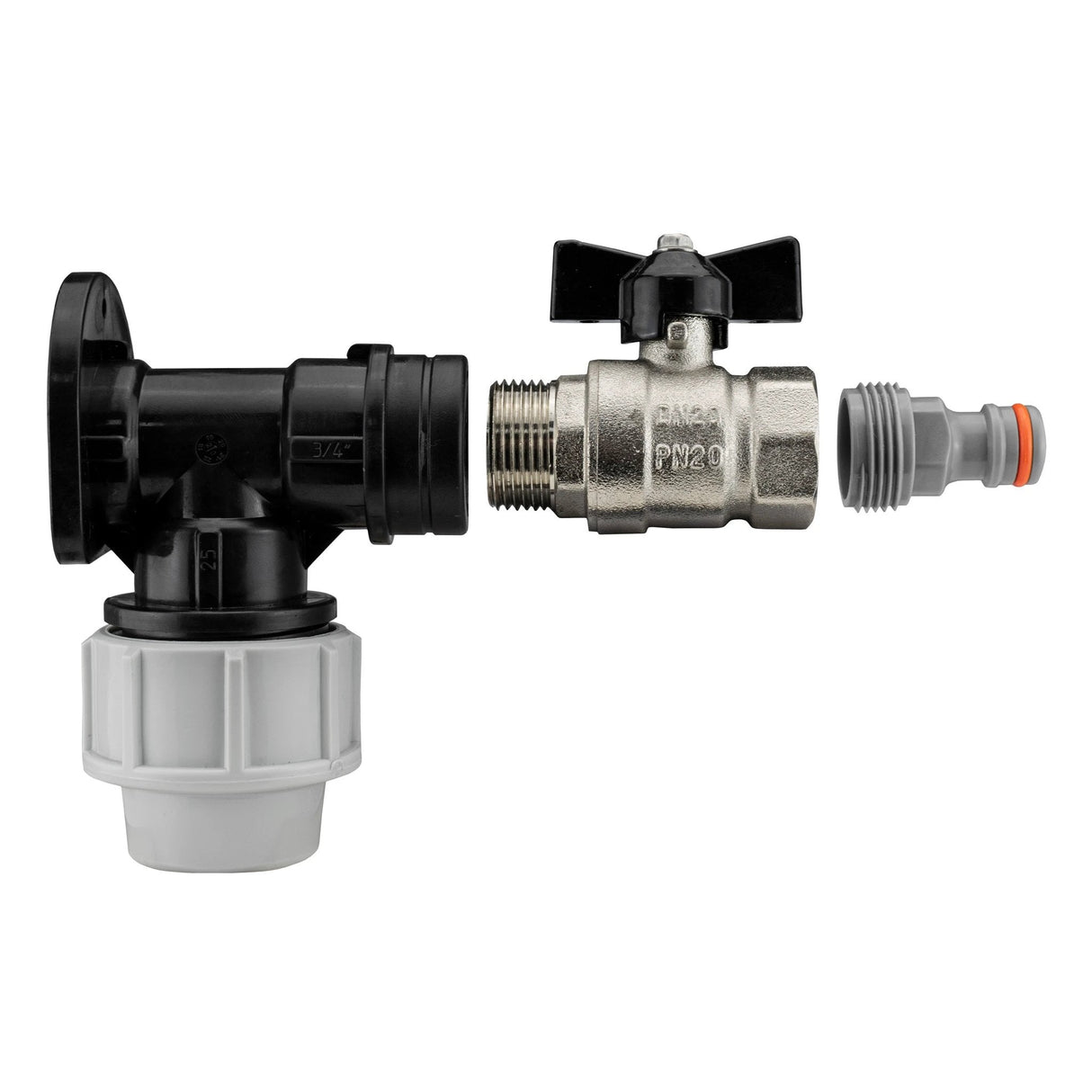 Wall Flange Kit 25mm MDPE + Bib Valve + Click Lock Male WL - Armstrong Cheshire