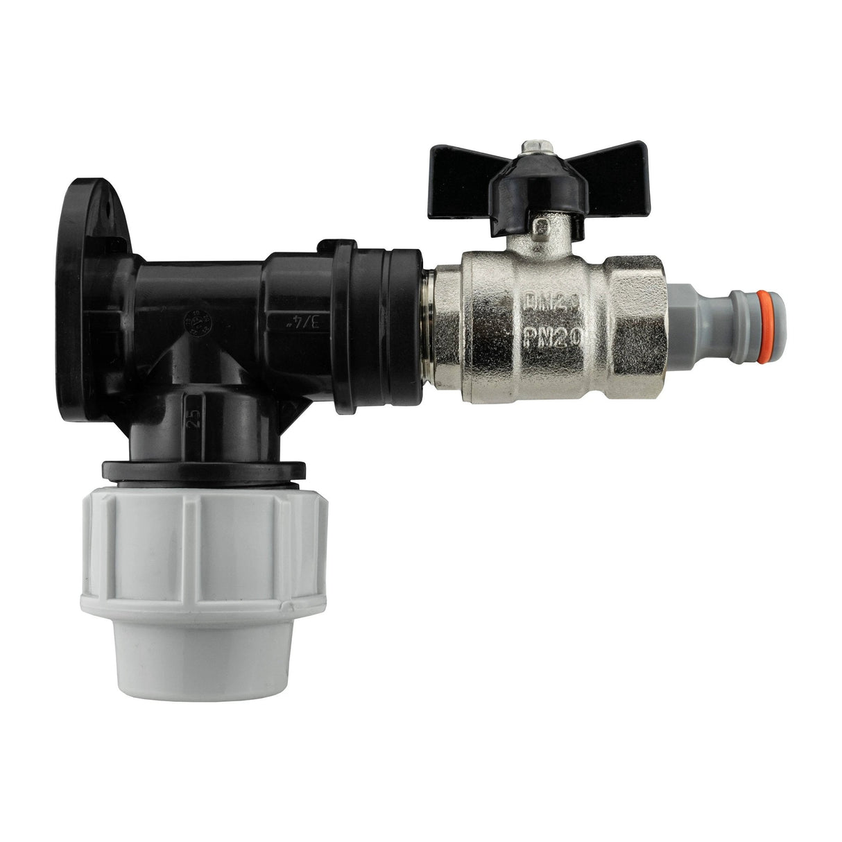 Wall Flange Kit 25mm MDPE + Bib Valve + Click Lock Male WL - Armstrong Cheshire