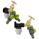 Wall Flange Kit 25mm MDPE + Brass Bib Tap + Lime Two Way Tap Splitter - Armstrong Cheshire