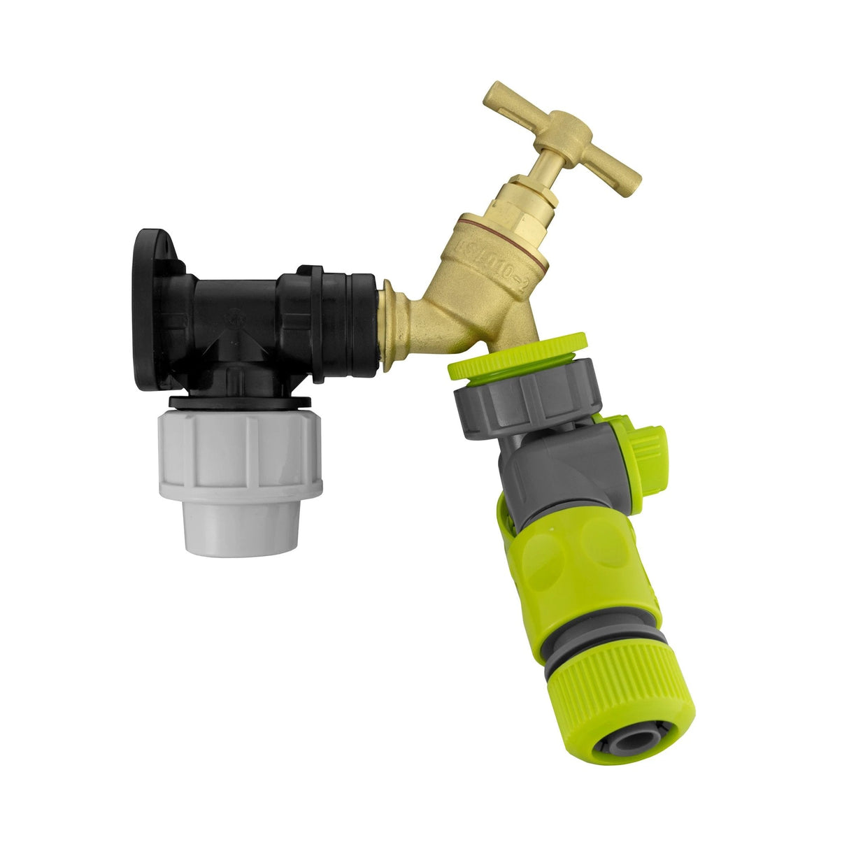 Wall Flange Kit 25mm MDPE + Brass Bib Tap + Two Way Splitter + Connectors - Armstrong Cheshire