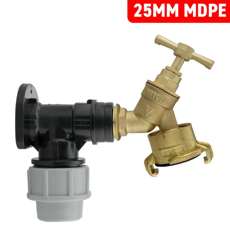 Wall Flange Kit 25mm MDPE + Brass Bib Tap with Geka Claw Outlet - Armstrong Cheshire