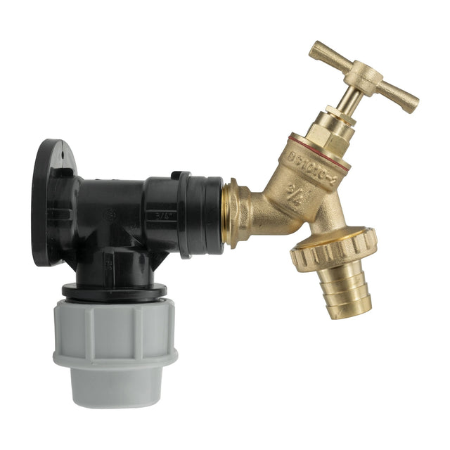 Wall Flange Kit 25mm MDPE - Brass Garden Tap 3/4" Barb - Armstrong Cheshire