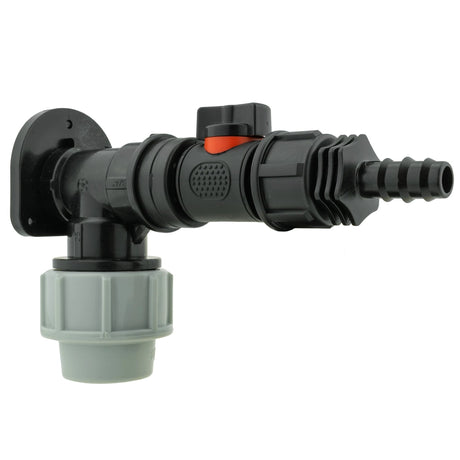 Wall Flange Kit 25mm MDPE + In-Line Valve + 1/2" Barb - Armstrong Cheshire