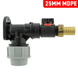 Wall Flange Kit 25mm MDPE + In-Line Valve + 19mm Brass Barb - Armstrong Cheshire